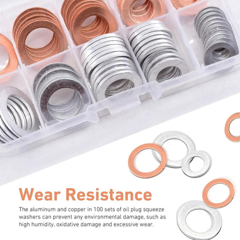 100 Piece Car Oil Drain Plug Crush Washer Set With 10 12 14 16 18mm Seals Copper Aluminum Gasket Kit For Engine Oil Pan
