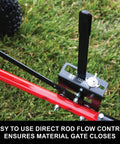 85 Lb Tow Behind Broadcast Spreader with direct rod control on grass