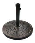Heavy Duty Round Antiqued Bronze Umbrella Base, 18 Inch, 30.2 Lb Resin Patio Outdoor Stand With Decorative Pattern, Weather Resistant