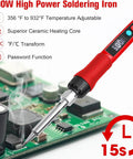 Pro Grade 100W Digital Soldering Iron Kit With Ceramic Heater And LED Display in use on PCB for precise welds