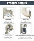 Product details of Reliable Workhorse Heavy Duty Plastic Hopper Dryer Machine showing thermometer, heating tube, copper core fan, and digital display.