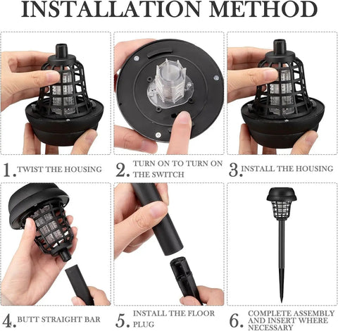 Installation steps for Solar Powered Outdoor Bug Zapper For Yard And Patio, Waterproof Mosquito Killer Lamp For Lawn Pathway.