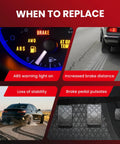 Image showing ABS warning light, tire tracks, and brake pedal symptoms to replace Heavy Duty Abs Wheel Speed Sensor For Toyota Rav4.