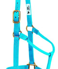 Non Adjustable Nylon Horse Halter Large Hurricane Blue 1 Inch Premium Nylon With Triple Ply Cheek Box Stitched Stress Points