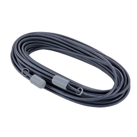 Coiled grey Starlink Gen 3 cable with silicone caps for protection from dust and water, featuring snap fastening for organization.