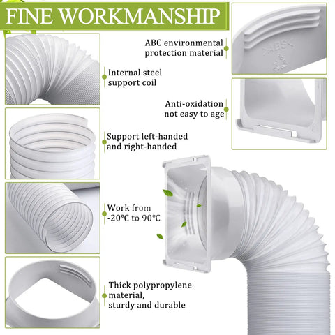 Portable Air Conditioner Exhaust Hose, 80 Inch Long, 5.9 Inch Diameter, ABC material, with square connector and ducting kit details