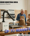 105W Solder Fume Extractor with Big 2 in 1 HEPA Carbon Filter next to a man and child in a workshop setting