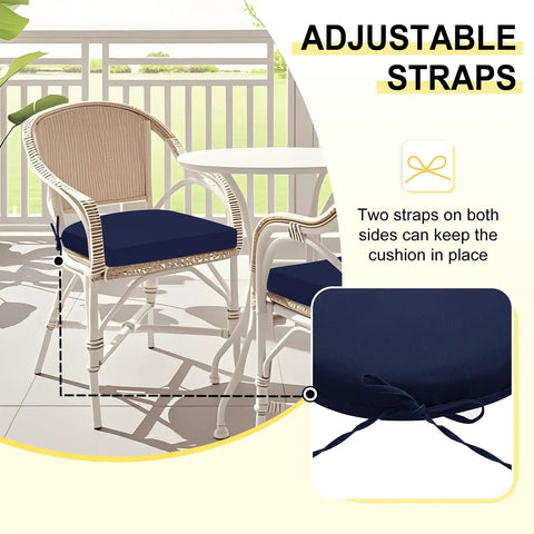 Set Of 4 Navy Outdoor Chair Cushions Water Resistant With Ties 17 By 16 By 2 Inches High Density Foam Seats on patio furniture