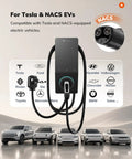 Zero Drama Level 2 EV Charger 40 Amp Nacs Connector Nema 14-50 Plug, showcasing compatibility with Tesla and NACS EVs.
