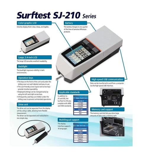 No Sweat Plug And Play Dc Adapter And Power Cord For Portable Surface Roughness Tester Sj 210 with color LCD display and operation keys.