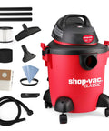 All In One 5 Gallon 4.5 HP Wet Dry Vacuum With Attachments For Home Garage Car And Workshop Portable Heavy Duty Vacuum 3 In 1 Suction Blower Function For Home Projects shown with attachments