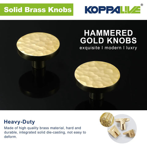 Twenty Pack Dope Gold Cabinet Knobs Hammered Solid Brass Round Drawer Pulls And Handles For Kitchen Cabinets 1 3 16 Inch Diameter Dresser Hardware Durable Brass