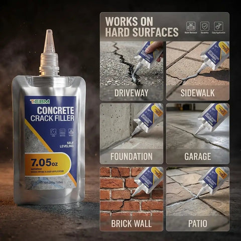 Heavy Duty Concrete Crack Filler With Tight Base Seal, No Sweat Damp Zone Masonry Compound in a 7.05 oz pouch for various surfaces.