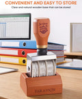 Super Handy Self Inking Roller Date Stamp with wooden base, smooth action for crafting and organizing daily use.