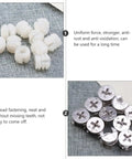 24 Piece Built Tough Cam Bolt And Nut Set With Locking Cam Fittings iron and nylon construction shown on fabric surface