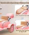 12V Dual Motor Kids Ride On Motorcycle With Storage Compartments, 2 Seater Pink Toy ATV, focus on storage and seating