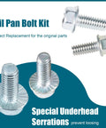 Oil Pan Bolt Kit For Chevy SBC And Ford SBF V8 Engines, 22-Piece Set with serrated bolts shown prominently