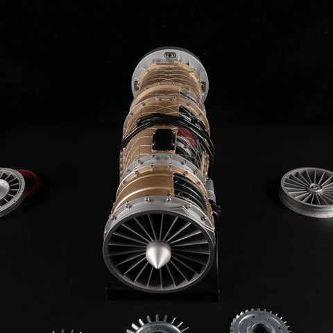 Kickass Metal Turbofan Engine Model Kit For Aviation Buffs 1 10 Scale Cutaway Aircraft Engine Display 600 Piece Assembly Project showing detailed engine front.