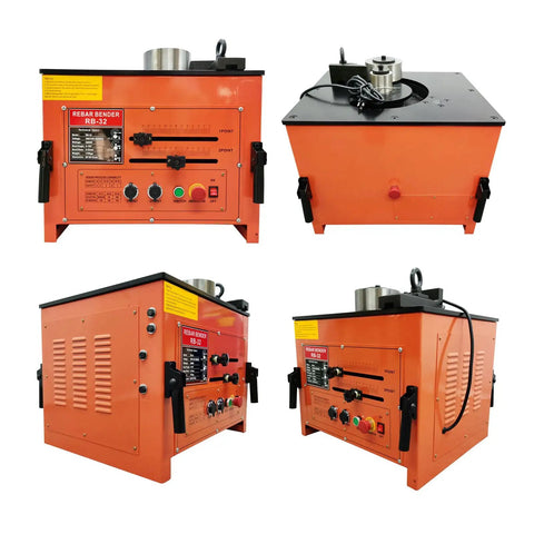 Heavy Duty Electric Rebar Bender With Smart Foot Pedal 3000W Machine Handles Rebar Up To 1.26 Inches from multiple angles showcasing control panel and design.