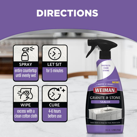 Weiman Granite And Stone Sealer Spray Protects Kitchen Countertops Sinks Showers Vanities And Floors From Stains Instructions