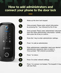 5 In 1 Smart Lock With Built In Camera And Doorbell user guide for connecting phone, keypad features, and settings instructions.