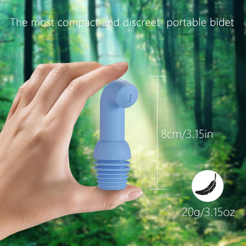Hand holding Three Pack Portable Bidet For Toilet And Travel On The Go, Ultra Lightweight Shattaf Bidet Sprayer, forest background