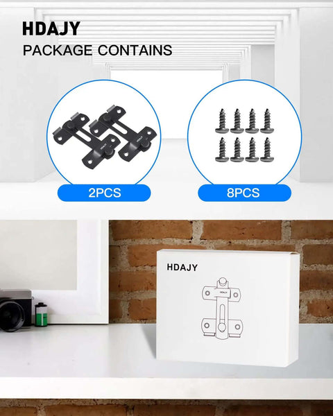 Box packaging showing Two Pack Flip Latch Gate Latches For Barn Doors And Wood Fences, with included screws, matte black finish.