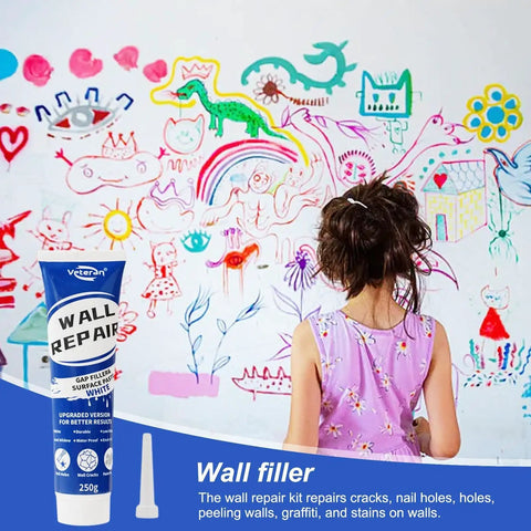 Girl drawing on wall with Fast Dry Wall Patch Kit For Holes And Cracks Self Adhesive Putty with white finish.