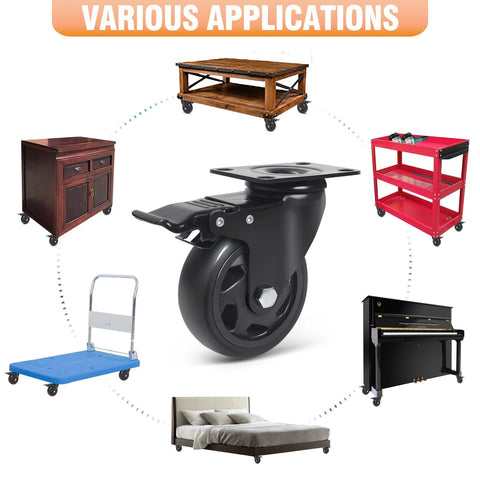 Various applications of heavy duty swivel caster wheels on furniture and carts