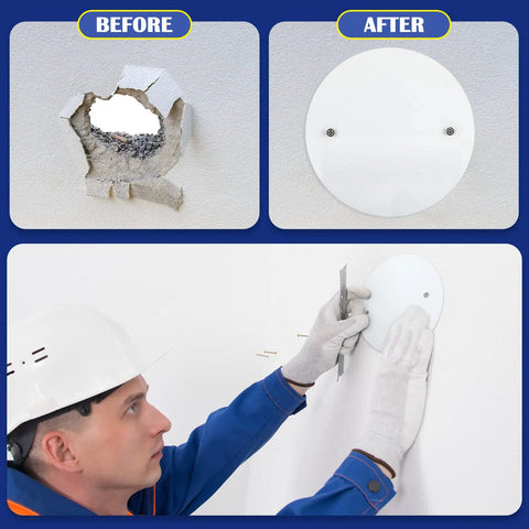 Before and after installation of Six Pack White Round Ceiling Cover Plates With M3.5 Screws 5 Inch Blank Junction Box Covers