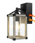 Dusk To Dawn Outdoor Wall Light With GFCI Outlet Industrial Rugged Waterproof Wall Lantern With Rustic Wood Finish for exterior use