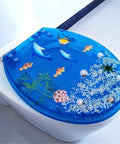 Top Notch Soft Close Toilet Seat With Quick Release Lid Ergonomic Rounded Contour with ocean-themed design and marine life.