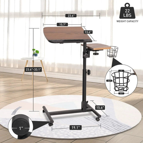 Super Chill Rolling Laptop Desk With Height Adjustable Dual Shelves And On Board Cup Holder Hella Flexible Bedside Table Ideal For Relaxed Couch Days Smooth Home Office Hustle Or Dorm Room Study Sessions