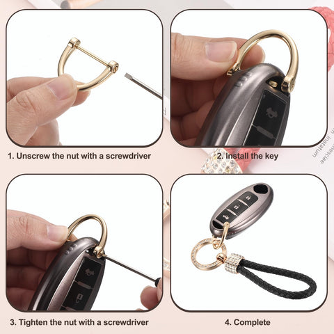 Steps for using Braided Rope Leather Keychain With Rotatable D Ring And Zinc Alloy Screwdriver For Keys Bags And Wallets Weave Style Key Chain For Women Tote Bags And Backpacks Black Gold Pack Of 1