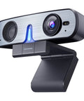 Premium 2K Webcam With Built In Speaker And Noise Canceling Mic, sleek design with adjustable mount and dual lenses for PC use.