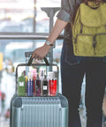 Traveler carrying Two Piece Large Clear Makeup Organizer Set With Durable Plastic Tote Bags Waterproof Transparent Handbags.