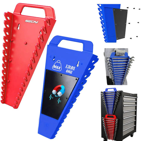 Magnetic Wrench Organizer With Non Slip Handle 24 Slot Pro Grade Heavy Duty Rack for toolbox and drawer storage