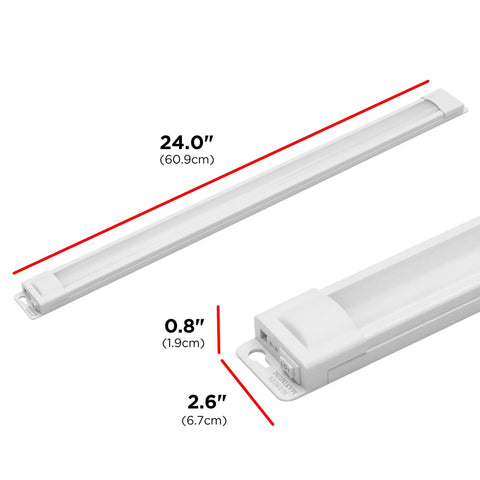 Diagram showing dimensions of 24 Inch Plug In Linkable Under Cabinet Light With High Low Off Switch For Dope Warm White 2700K LED