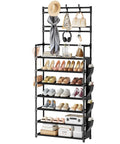 7 Tier Shoe Organizer With Hooks And Side Pocket Freestanding Shoe Rack For Front Door Entryway Holds 21 To 28 Pairs Big Capacity Shoe Shelf Tower