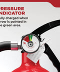 Home Fire Extinguisher For Residential And Living Areas 2A10BC With All Metal Construction and metal valve pressure indicator close-up