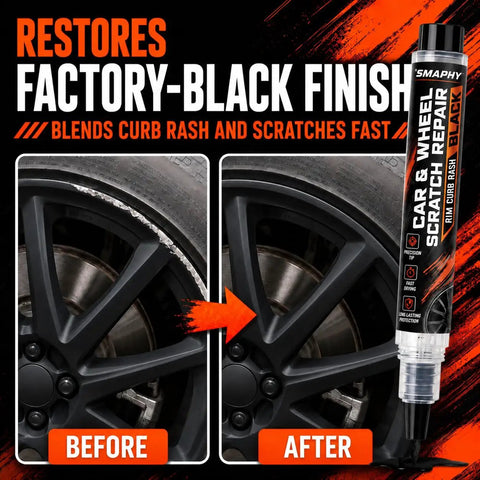 Premium Matte Black Wheel Scratch Repair Kit And Rim Paint Pen To Dodge Curb Bashers And Road Grit By Restoring Slick Finish At Home Without The Costly Mechanic Visit - before and after wheel repair pen demonstration.