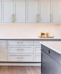 Champagne Bronze Cabinet Pulls Set Of 10 With 5 Inch Hole Centers Durable Zinc Alloy Drawer Handles installed in kitchen cabinets