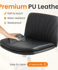 Comfy Cross Leg Chair On Five Wheels For Home Office And Vanity Makeup Setup Armless Swivel Desk Chair With PU Leather Finish Black