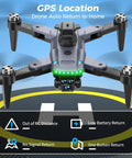 Pro Grade 4K Camera GPS Drone With Auto Return hovering over helipad with GPS location features displayed.