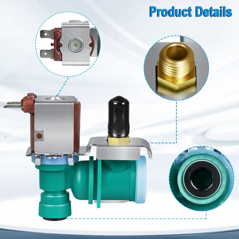 Universal Refrigerator Water Inlet Valve, Compatible With Whirlpool Maytag Kenmore KitchenAid JennAir Ikea And More, Easy Install 120V 20W 1/4 Inch Terminals With 1/4 Inch Compression Outlet Nut, Replacement for W11451511 AP6017532 IMV-8100 shown with terminals and outlet