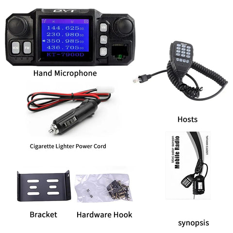 High Power Quad Band Mobile Ham Radio 25W VHF 136-174MHz And 20W UHF 400-480MHz with accessories including microphone and cables