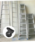Make Moving Gear A Breeze With These Two Heavy Duty Retractable Ladder Wheels Featuring Swivel Caster Castors For Snappy Easy Roll Smooth Stair Handling Workshop Kit, with aluminum ladders and caster wheels.
