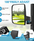 Adjustable Golf Cart Side Mirror Set With Wide 6.3 By 5.2 Inch HD Glass Durable Plastic Housing Weatherproof For Club Car EZGO Yamaha