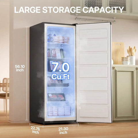 Your Go To Kitchen Game Changer 7 Cubic Foot Convertible Upright Freezer And Refrigerator In Silver with large storage capacity.
