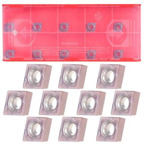 Pro Grade Indexable Lathe Turning Tool Kit Includes 10 carbide inserts CCM21.51 CCMT060204 in a red storage case